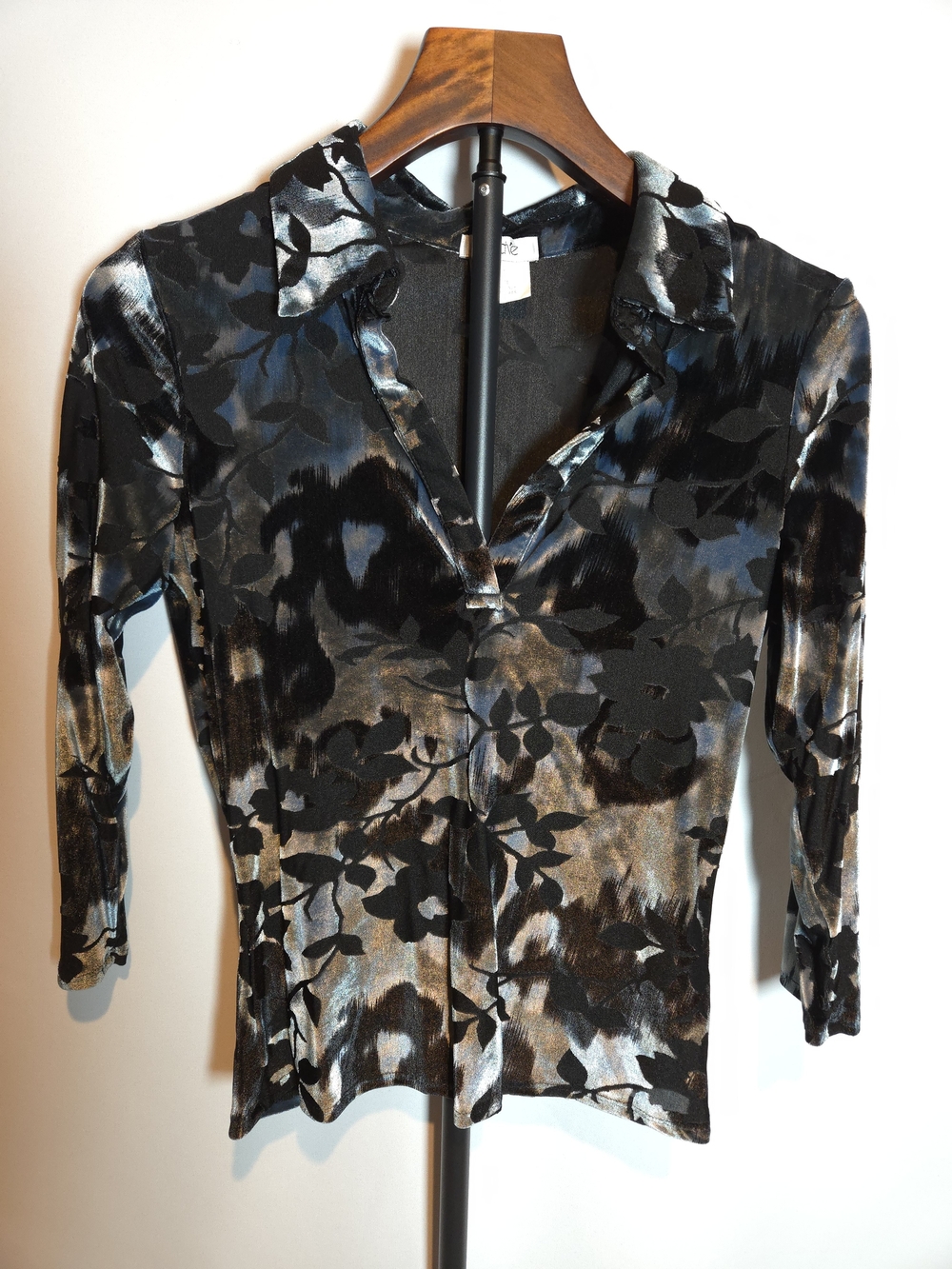 VTG Cache Velvet Burnout Sheer Mesh Floral Top V-Neck Whimsigoth Y2K Sz M